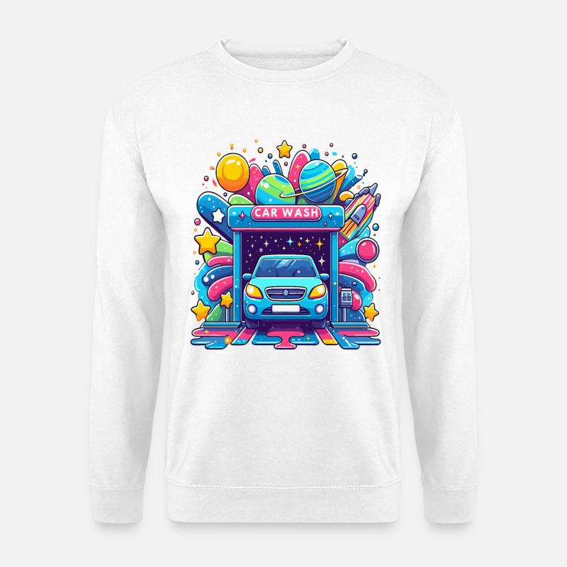 Kosmisches Auto Wasch Abenteuer - Unisex Pullover - Weiß