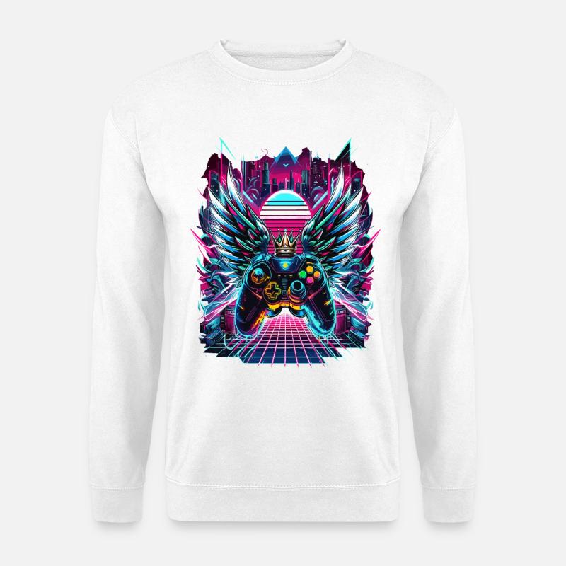 Synthwave Sunset Gamer Controller - Unisex Sweatshirt - white