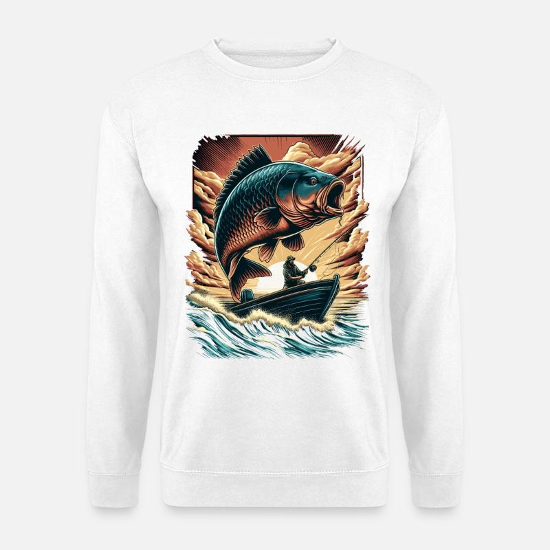 Aventure vintage du pêcheur de carpes au coucher du soleil - Sweat-shirt Unisexe - blanc
