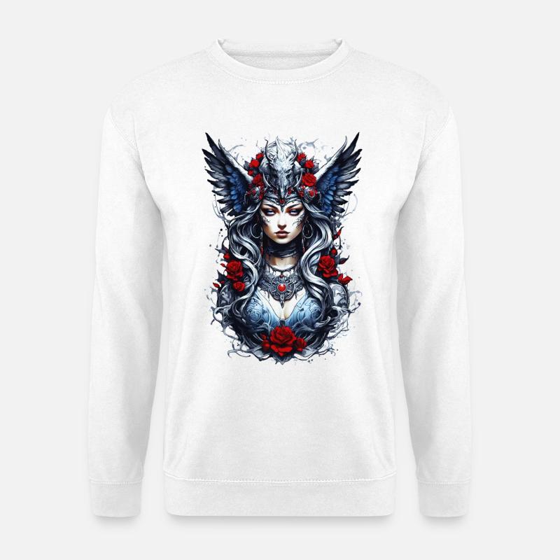 Valkyrie with Ravens, Roses, Vikings - Unisex Sweatshirt - white