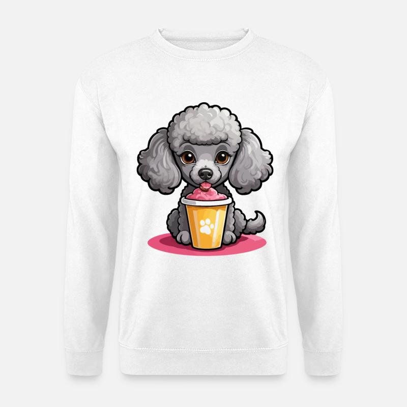 Pudel Dame beim Futtern - Unisex Pullover - Weiß