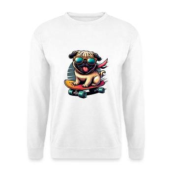 Skater Mops Hund - Unisex Pullover - Weiß - Vorne