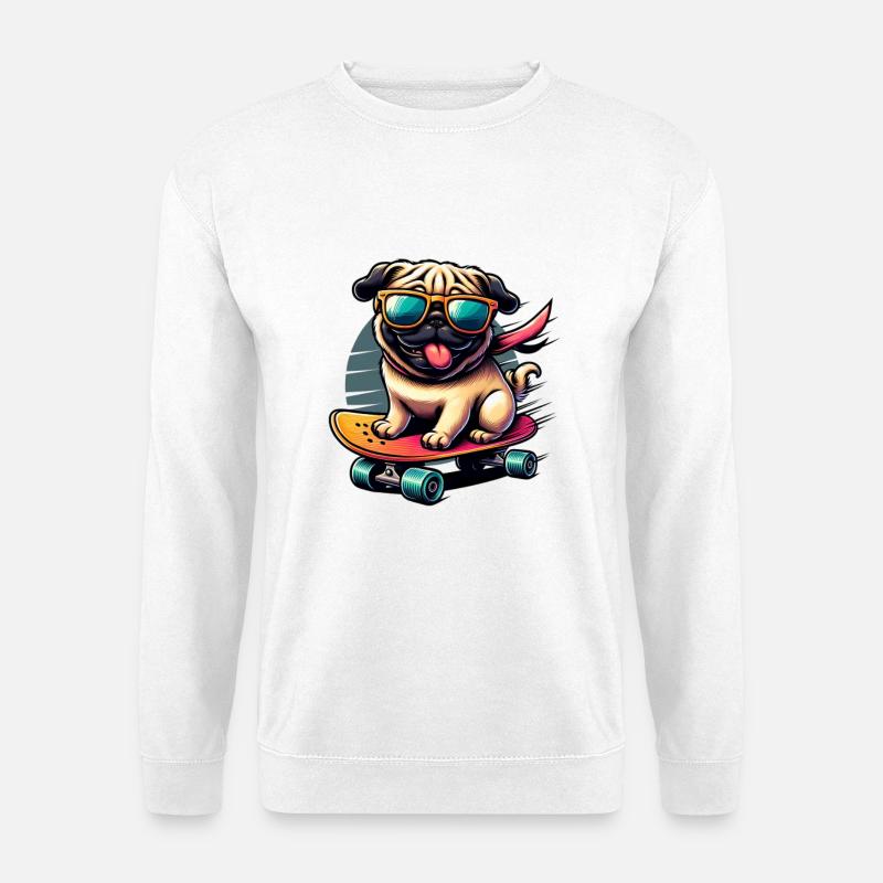 Skater Mops Hund - Unisex Pullover - Weiß