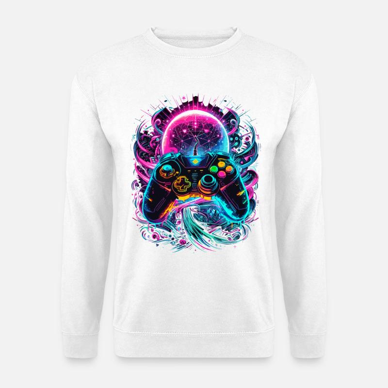 Synthwave Cyberpunk Gaming Controller - Unisex Pullover - Weiß