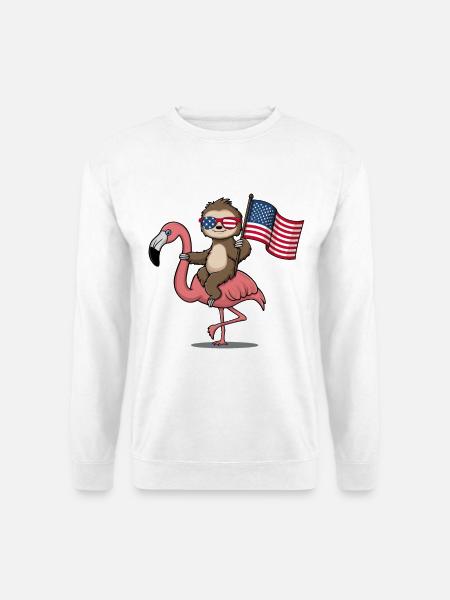 Patriotisches Faultier Reitet Flamingo USA Flagge - Unisex Pullover - Weiß