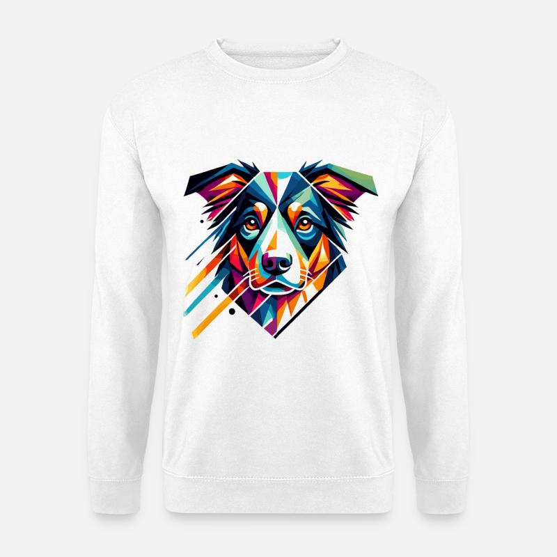 Bunte geometrische Hundekunst Australian Shepherd - Unisex Pullover - Weiß