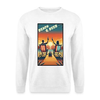 Entspannendes Strand- und Bier-Sonnenuntergangsdesign für Sommerspaß - Unisex Pullover - Weiß - Vorne