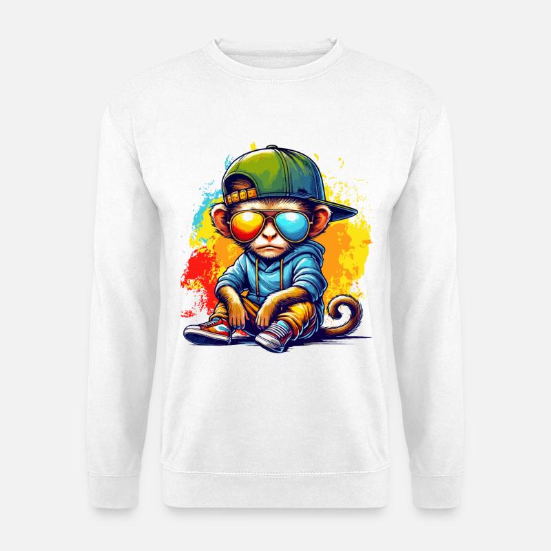Cooler Hip Hop Affe mit Sonnenbrille Graffiti Style - Unisex Pullover - Weiß