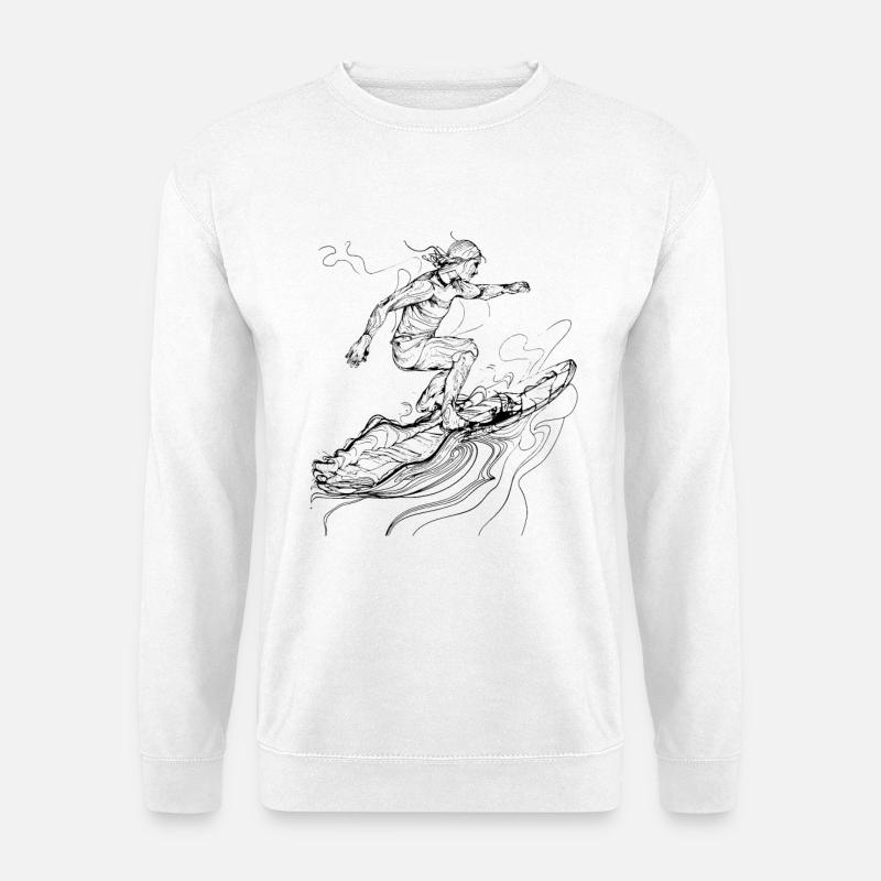 Surfen Mädchen Skizze - Unisex Pullover - Weiß