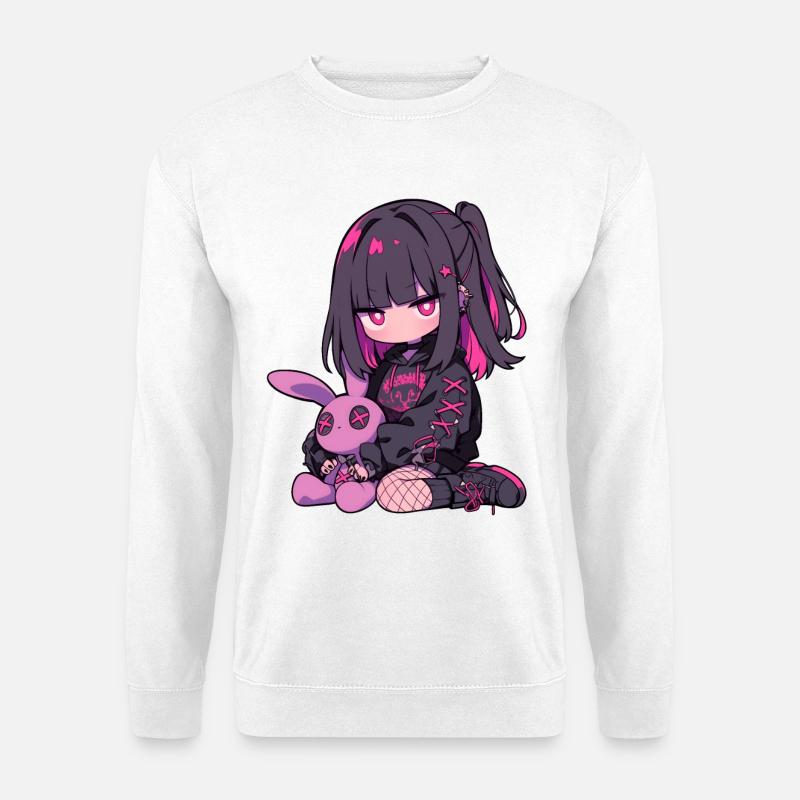 Anime Girl Goth Bunny Grunge Cute Kawaii Edgy - Unisex Pullover - Weiß