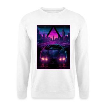 Années 80 Années 90 Synthwave Voiture Ville Rétro Vaporwave - Sweat-shirt Unisexe - blanc - Devant