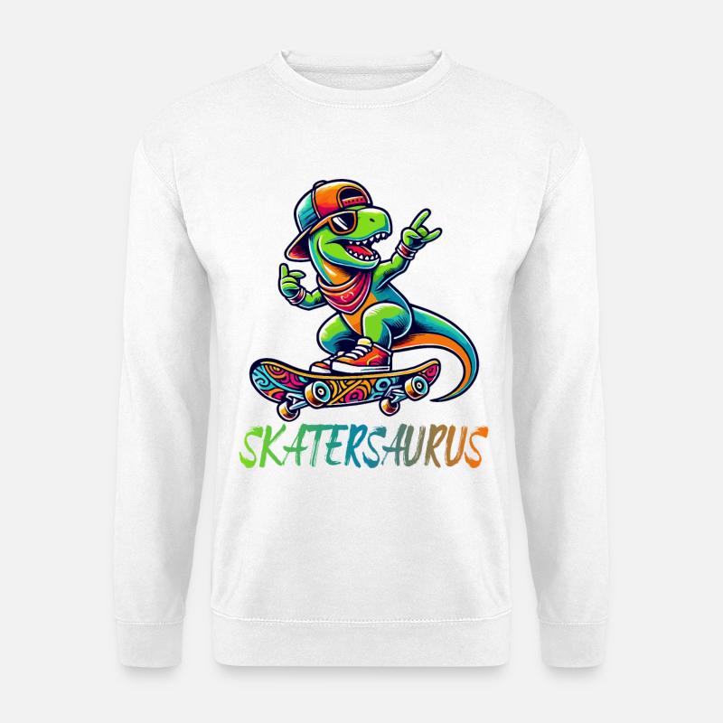 Skatersaurus Dinosaurier Retro Skateboarding Design - Unisex Pullover - Weiß