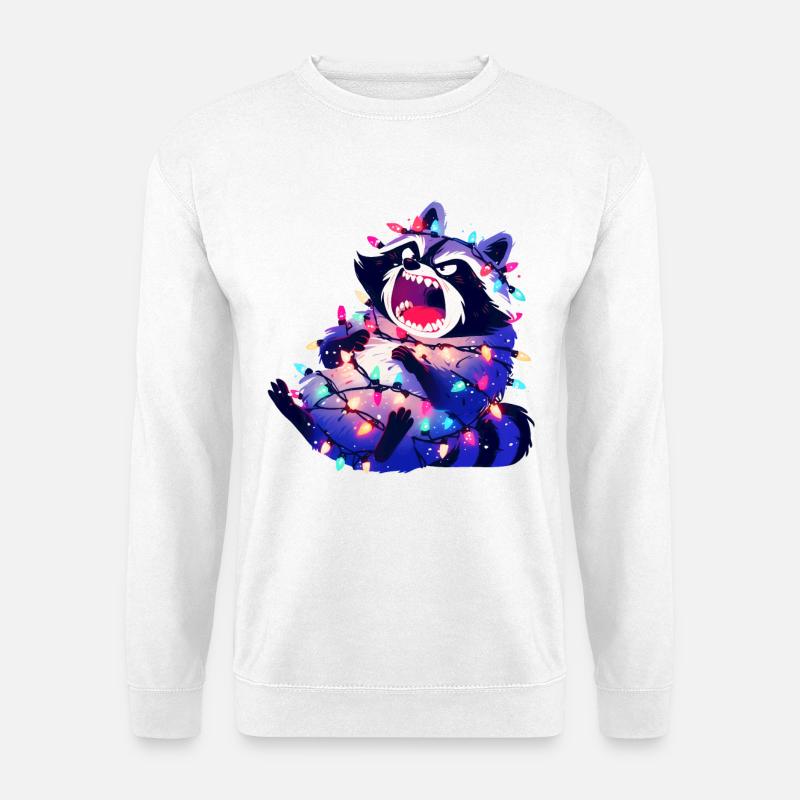 Lustiger Waschbär Lichterkette Weihnachtsbaum - Unisex Pullover - Weiß