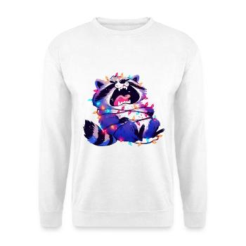 drôle raton laveur guirlandes lumineuses Noël - Sweat-shirt Unisexe - blanc - Devant