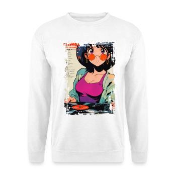 Anime DJ Mädchen mit Schallplatte - Unisex Pullover - Weiß - Vorne