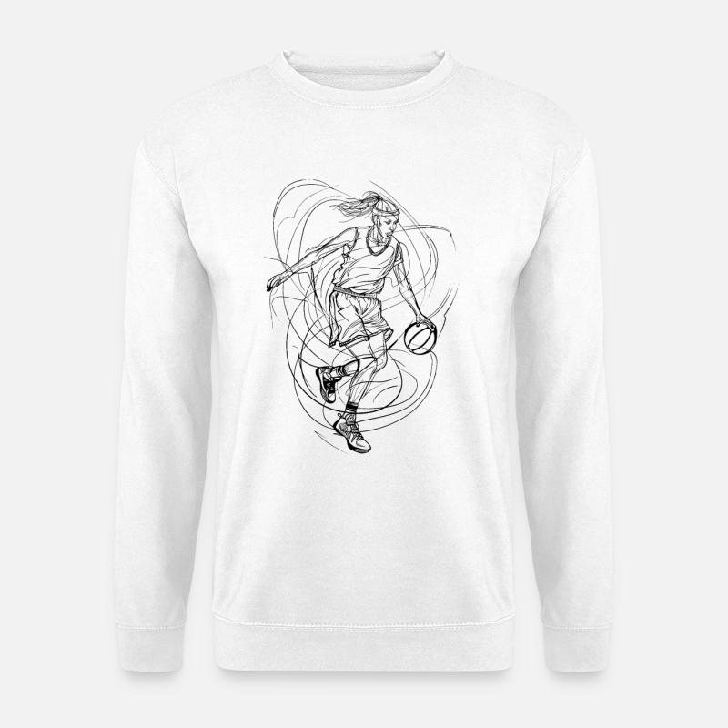 Basketball Mädchen Linienzeichnung - Unisex Pullover - Weiß