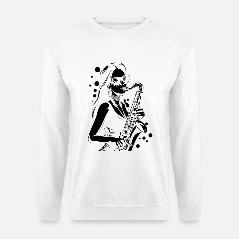 Saxophonist Drawing - Unisex Sweatshirt - white