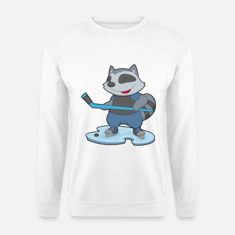 Waschbär Eishockey Eishockeyschläger - Unisex Pullover - Weiß