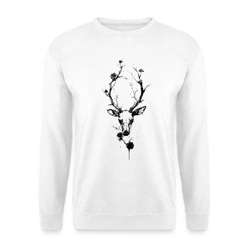 Dark Fantasy Hirsch Pilze Blumen Gothic Natur - Unisex Pullover - Weiß - Vorne