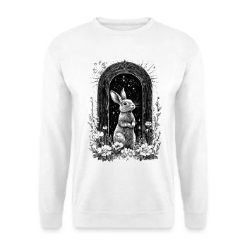 Hasenmotiv Boho Hase Frühling Bohemian Cottagecore - Unisex Pullover - Weiß - Vorne