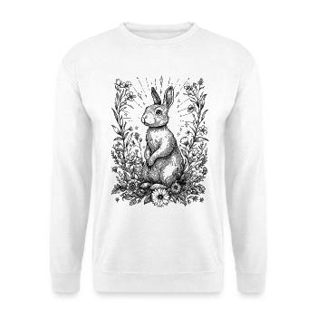 Cottagecore Boho Hase Hasenmotiv Frühling Bohemian - Unisex Pullover - Weiß - Vorne