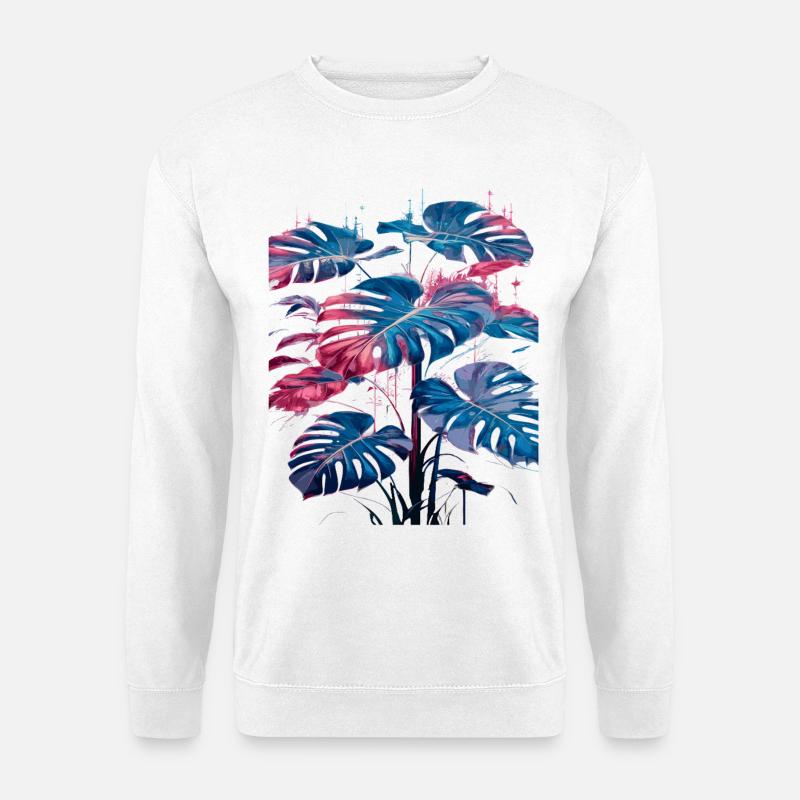 Rétro Monstera Plante Neon Synthwave - Sweat-shirt Unisexe - blanc