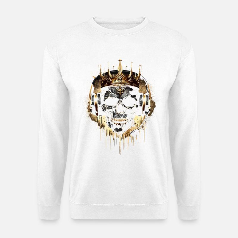 Golden Gaming Totenkopf mit Krone und Headset - Unisex Pullover - Weiß
