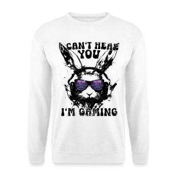 I Can't Hear You I'm Gaming Retro Hase Synthwave - Unisex Pullover - Weiß - Vorne