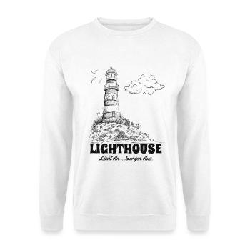 Leuchtturm Sketch Meer Urlaub Spruch - Unisex Pullover - Weiß - Vorne