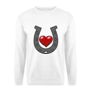 Hufeisen Reiterin Reiter Herz Herzen Glücksbringer - Unisex Pullover - Weiß - Vorne