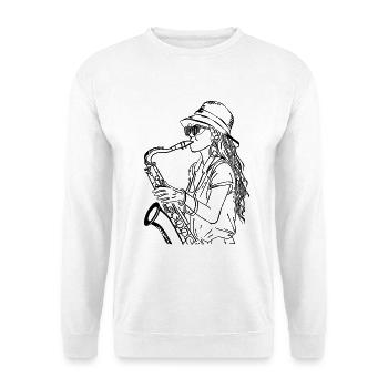 Saxophonistin Line Art - Unisex Pullover - Weiß - Vorne