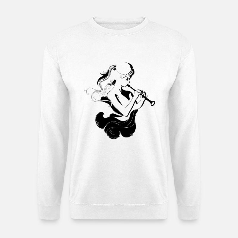 Flöte Mädchen Zeichnung - Unisex Pullover - Weiß