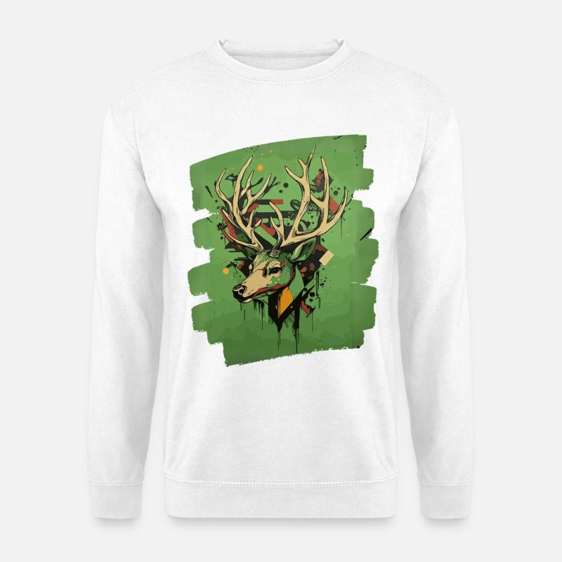 Hirsch mit Geweih - Unisex Pullover - Weiß