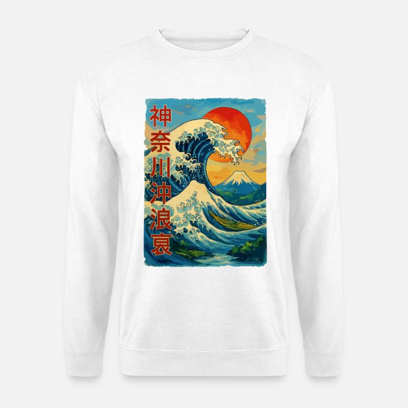 Die große Welle vor Kanagawa Comicstyle - Unisex Pullover - Weiß