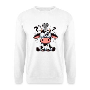 Funny Confused Cow Cartoon Clumsy Googly Eyes - Unisex Sweatshirt - white - Front