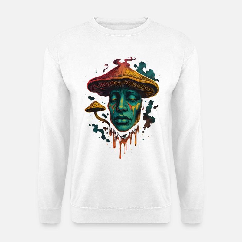 Psychedelic Mushroom Face Surreal Design - Unisex Sweatshirt - white
