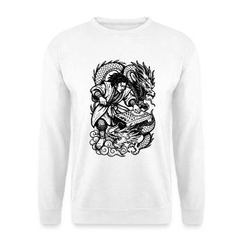 DJ Shirt: Samurai at the Techno Mixer with Dragon - Unisex Sweatshirt - white - Front