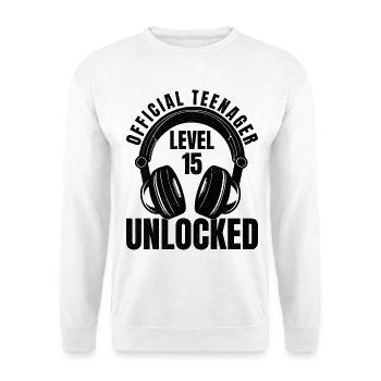 Niveau 15 Débloqué Joueur vidéo officiel adolescent - Sweat-shirt Unisexe - blanc - Devant