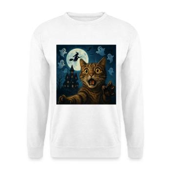 Halloween Cat Selfie with Scary House - Unisex Sweatshirt - white - Front