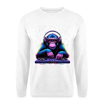 Bunter DJ-Affe mit Kopfhörern und Brille - Unisex Pullover - Weiß - Vorne