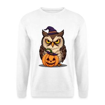 Hibou d’Halloween effrayant avec citrouille - Sweat-shirt Unisexe - blanc - Devant