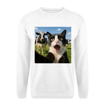 Funny Cat Cow Selfie Gift Idea - Unisex Sweatshirt - white - Front