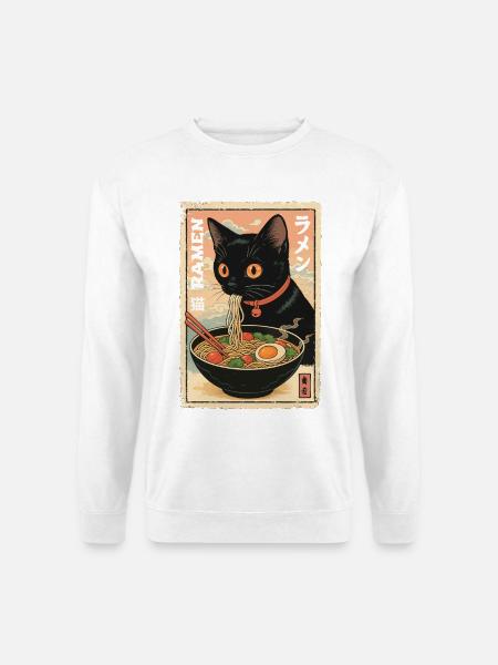 Kawaii Katze Ramen Illustration - Unisex Pullover - Weiß