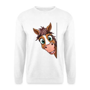 Süßes Pferd schaut hervor: Cartoon Tier Design - Unisex Pullover - Weiß - Vorne