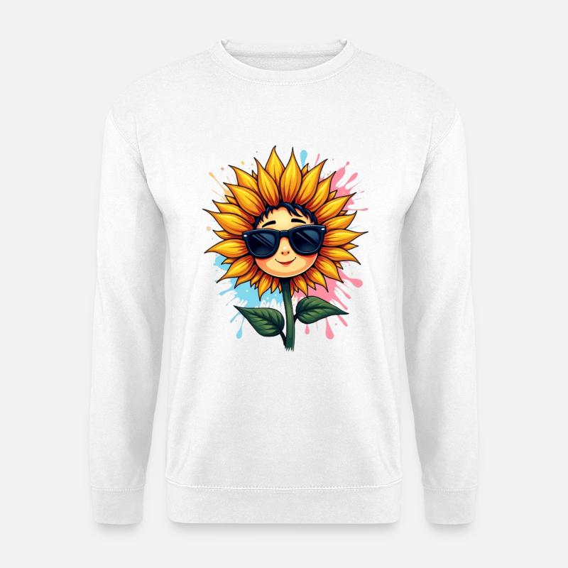 Sonnengelbe Sonnenblume mit Sonnenbrille - Unisex Pullover - Weiß
