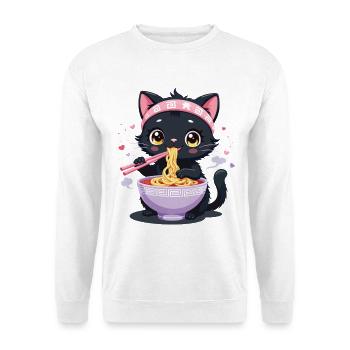 Black cat enjoying Japanese ramen - Unisex Sweatshirt - white - Front