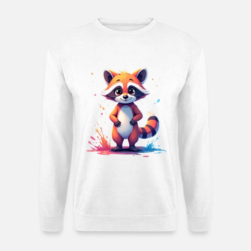 Niedliches Waschbär-Design mit Farbklecks - Unisex Pullover - Weiß