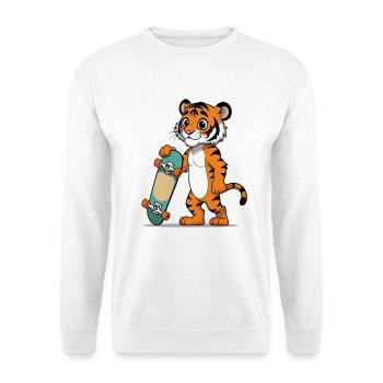 Kunstvoller Tiger mit Skateboard - Unisex Pullover - Weiß - Vorne