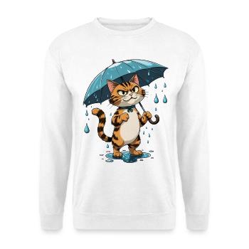 Kitten with umbrella in the rain - Unisex Sweatshirt - white - Front
