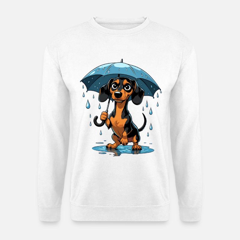 Niedliches Dackel mit Regenschirm - Unisex Pullover - Weiß